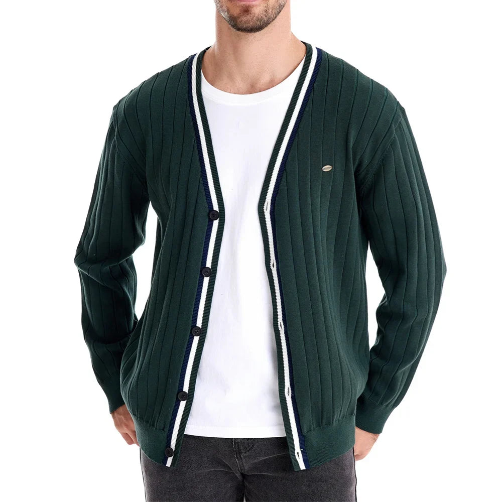 Brand Men's Cotton Cardigan Sweater V Neck Button-up Casual Youth Knit Sweaters for Men