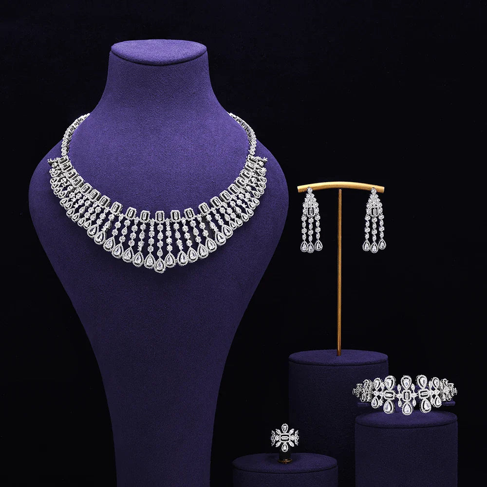 Bridal Zirconia Full Jewelry Set for Ladies Party Luxury Dubai Nigeria CZ Crystal Wedding Necklace Set
