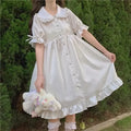 Japanese Sweet Girl Lolita Dress White 2021 Summer Kawaii Peter Pan Collar Cute Ruffle Puff Sleeve Drees Elegant Lady Dresses