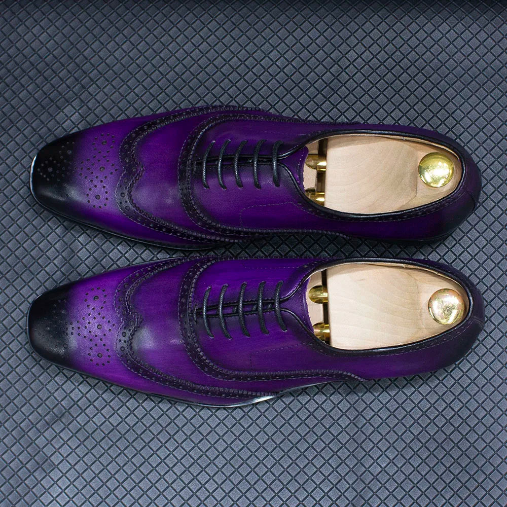 Size 7-12 Handmade Men's Wingtip Oxford Shoes Genuine Calfskin Leather Brogue Dress Shoes Classic Business Formal Shoes for Men