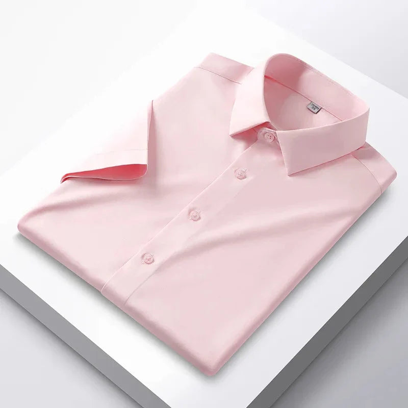 New Spring Summer Men's Shirt Non-Ironing Anti-Wrinkle Business Casual Solid Color Smooth Business Short Sleeves Work Shirt 5XL