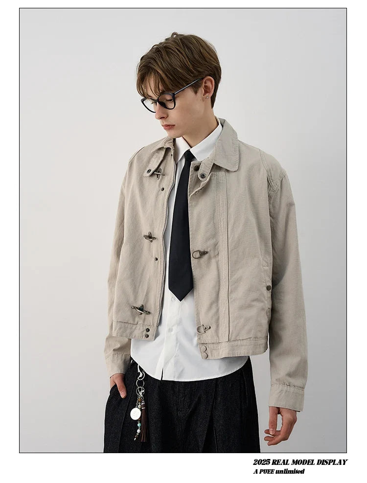 Retro Black Gothic High Street Airplane Buckle Jacket for Men and Women Korean Fashion Y2k American Retro Casual Jacket