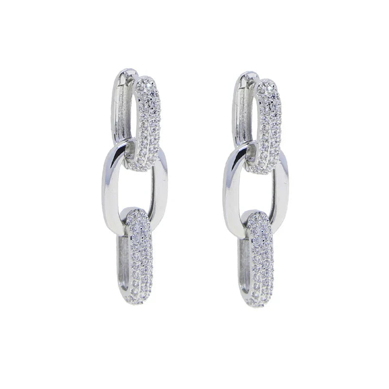 Korean Style Fashion Paper Clip Designer Jewelry Hoop Dangle Earrings for Women Cubic Zirconia Gold Platinum Plated Color