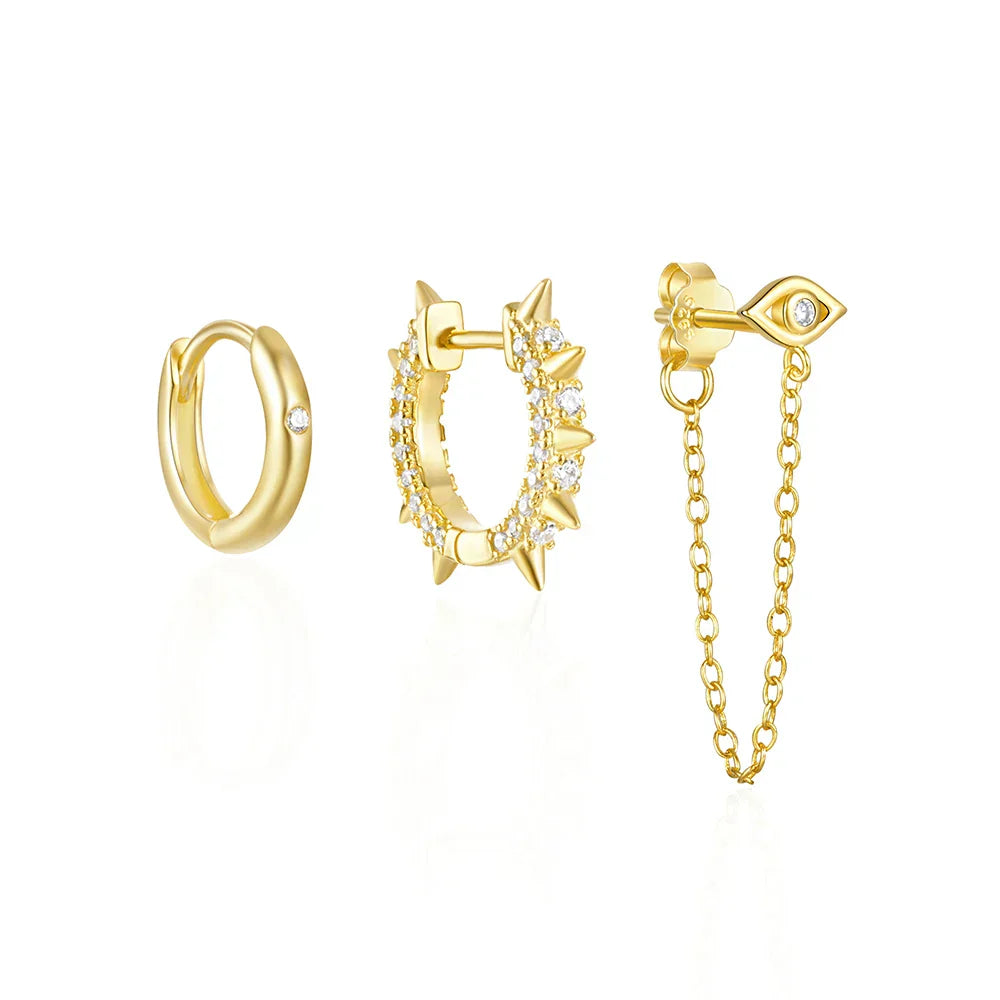 925 Sterling Silver 3PCS DIY Hoop Earring With Piercing Stud Earring Set Women Men Party Wedding Jewelry Set pendientes 925