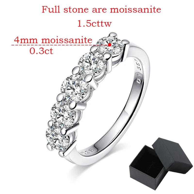 White Gold D Color 4mm Moissanite Ring for Women 1.5CTTW Stone Match Diamond Wedding Band Bride S925 Sterling Silver