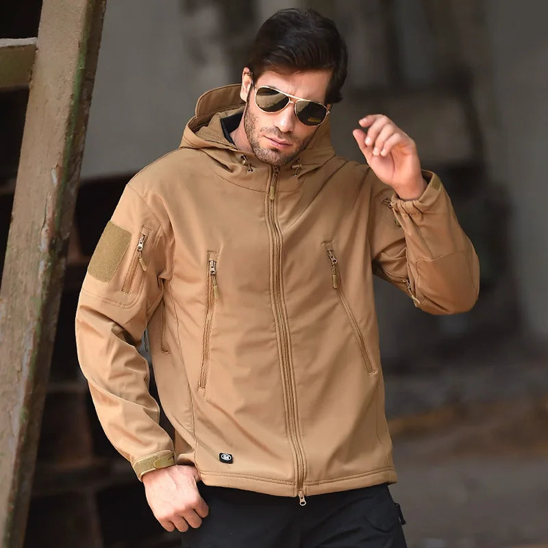Winter Outdoor Work Sets Mens Field Training Jackets Multi-Pocket Fleece Cargo Pants Tactical Waterproof Camping Tracksuits Set