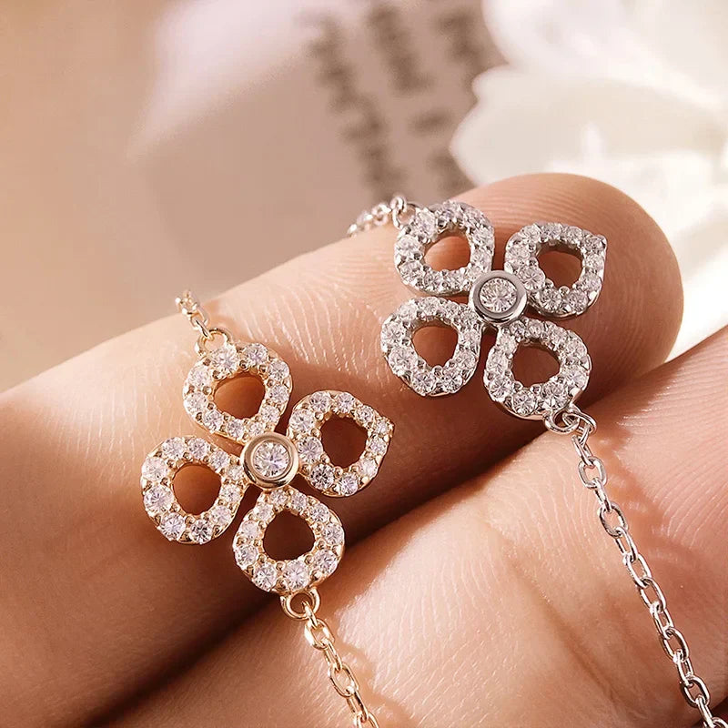 Adjustable Flower Moissanite Bracelets for Women Certified Sparkling 18k Plated Ear Jewelry 100% 925 Sterling Silver