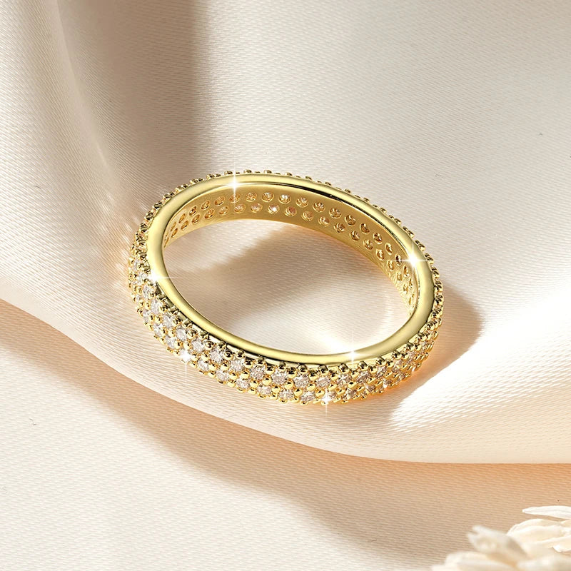 Sparkling 1.3mm D Color Full Moissanite Eternity Ring 14k Gold Filled Double-row Finger Bands GRA Cerified Rings for Womem