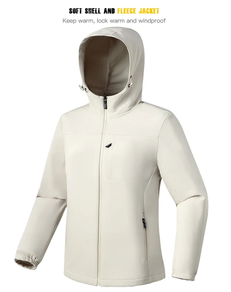 Waterproof Fleece Jacket Women Windproof Thermal Soft Shell Coat Outdoor Hiking Camping Climbing Trekking Windbreaker