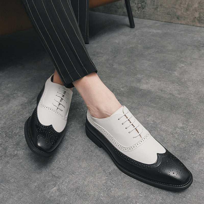 Men Wingtip Detail Dress Shoes, Business Two Tone Oxford Shoes For Wedding party
