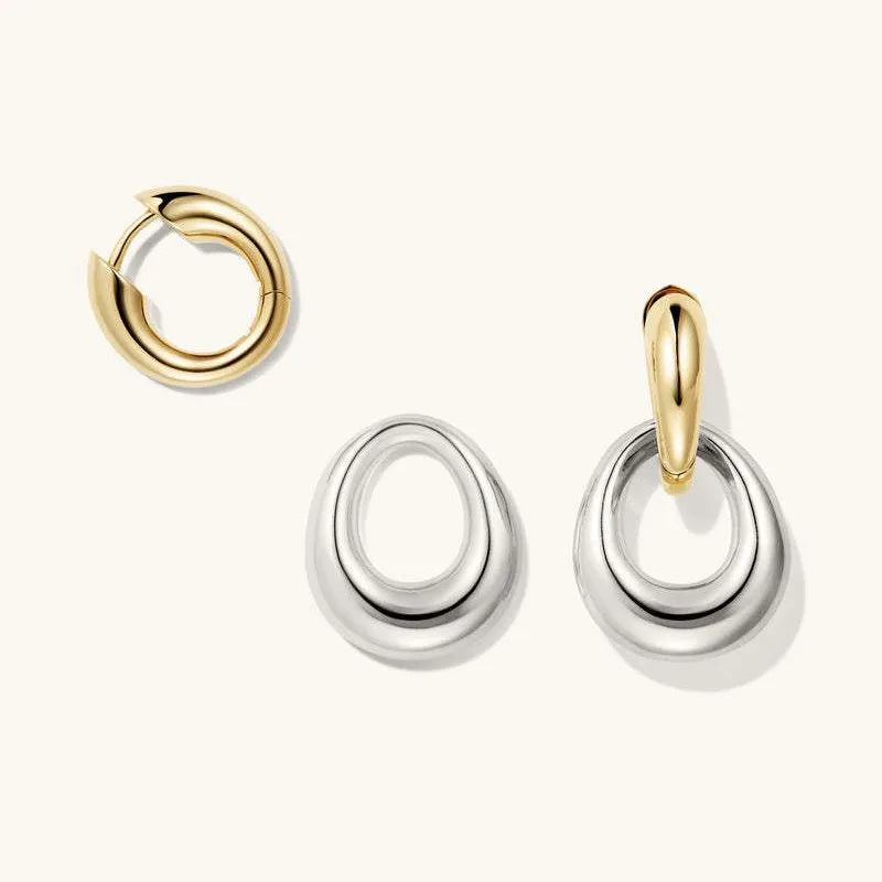 Vintage Irregular Geometric Metal Splice Hoop Earrings for Women Gold Silver Mix Color Fashion Accessory Party Jewelry Gifts