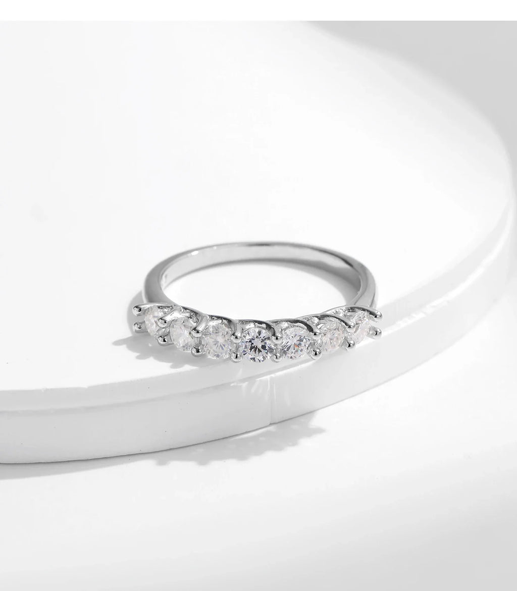 Moissanite Wedding Band 925 Sterling Silver Ring Platinum Plated Lab Diamond Stackable Crown Jewelry For Women Gifts