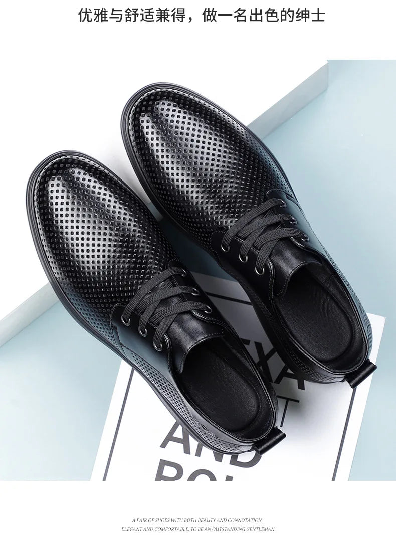 Summer Men's Leather Sandals Shoes Lace Designer Business Black Fashion Casual Shoes Male Black Groom Lace Wedding Shoes Man