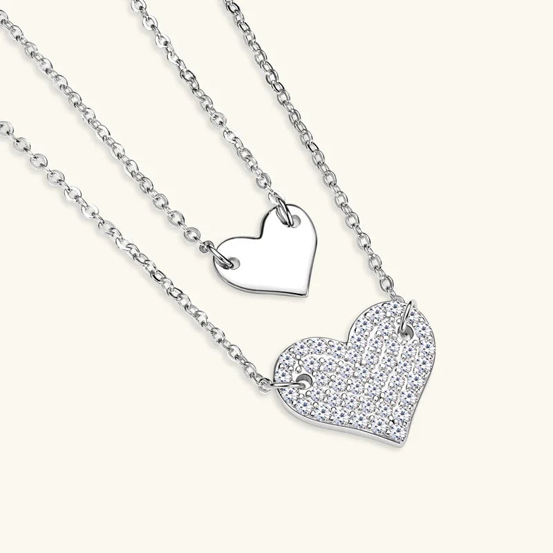 Collar Plata 925 Sterling Silver Heart Pendant Necklace 1.5mm&1.3mm Moissanite Necklaces For Women Double Chain Jewellry