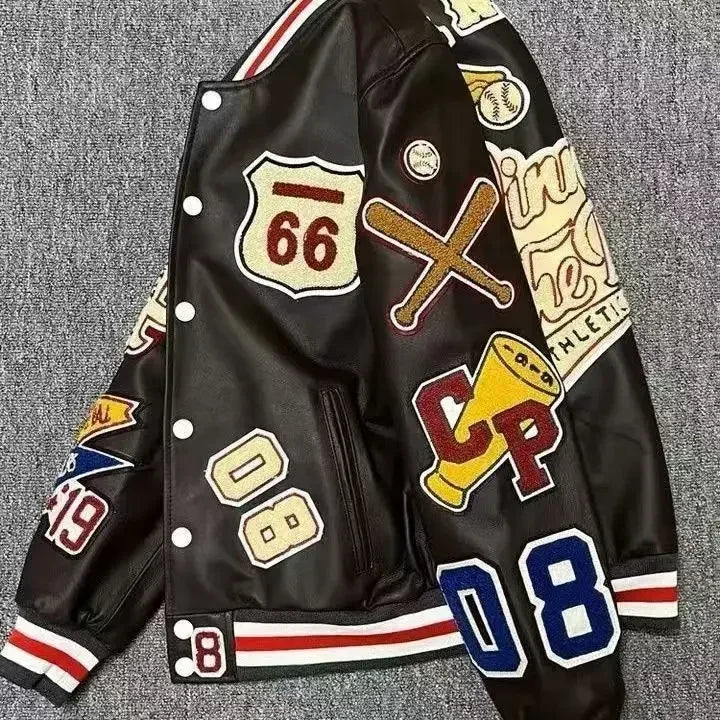 Streetwear Men Bomber Varsity Jackets Embroidery Pu Leather Jacket Baseball Motorcycle Coat Outerwear Winter Men Clothing Unisex