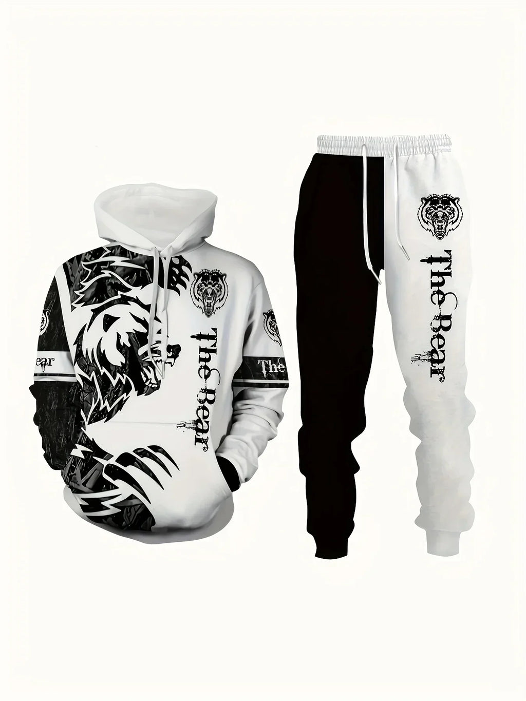 Vintage Men's Hooded Hoodies 3D Printed Battle Animal Pattern Sweatshirt Drawstring Sport Long Sleeve Tops Casual Men's Set