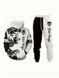 Vintage Men's Hooded Hoodies 3D Printed Battle Animal Pattern Sweatshirt Drawstring Sport Long Sleeve Tops Casual Men's Set