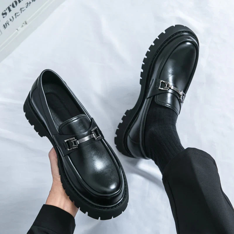 Men’s Thick-Sole Slip-On Loafers – Pointed Toe Casual & Formal Dress Shoes