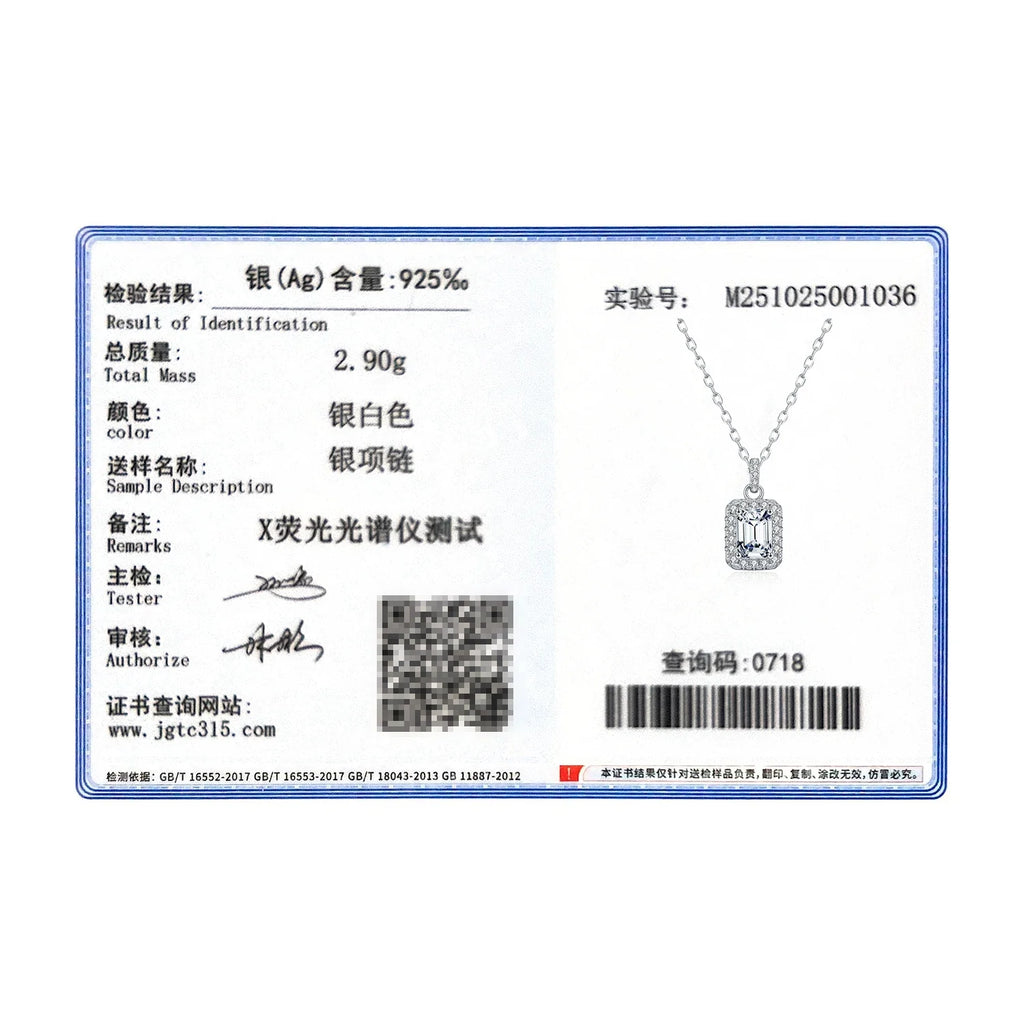 1CT D Color Emerald Cut Moissanite Halo Necklace 925 Sterling Silver Rectangle Wedding Pendant Necklace For Women Jewelry