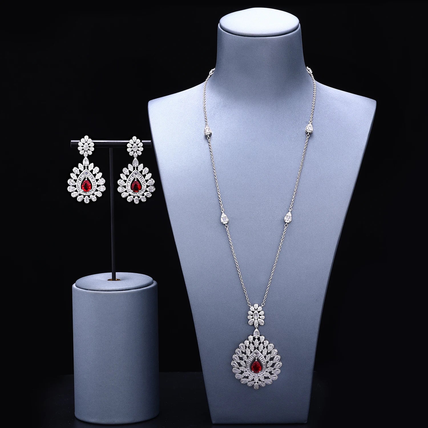 Elegant Women Wedding Jewellery African CZ Crystal Leaf Drop Bridal Necklace Bracelet and Earrings Jewelry Sets