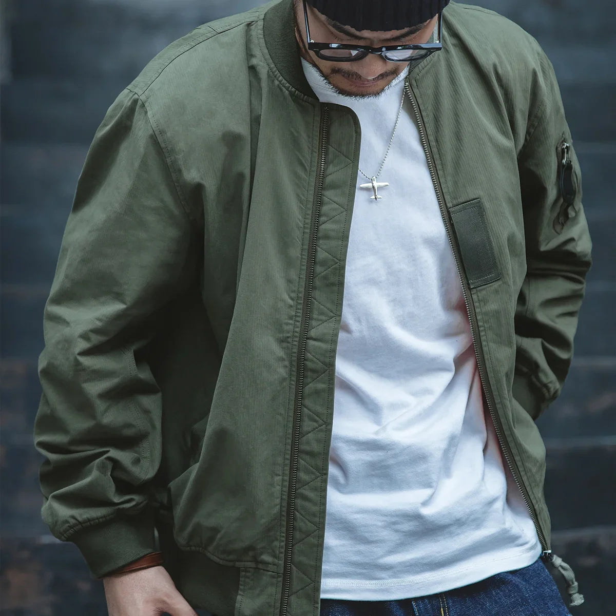 Retro MA1 Bomber Flight Jackets Green Windproof Pilot Jacket Casual Motorcycle Baseball Coat for Men's Spring and Autumn