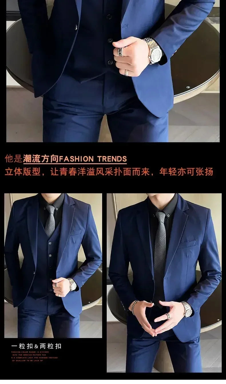 S-8XL (Blazer+ Vest + Pants) Men's fashion casual outdoor gentleman business wedding slim-fit formal British style wedding suit