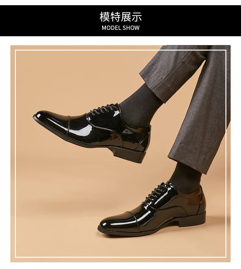 Classic Patent Leather Shoes Men Glossy Leather Shoe Man Formal Business Office Lace Up Wedding Shoes Plus Big Size 38-49
