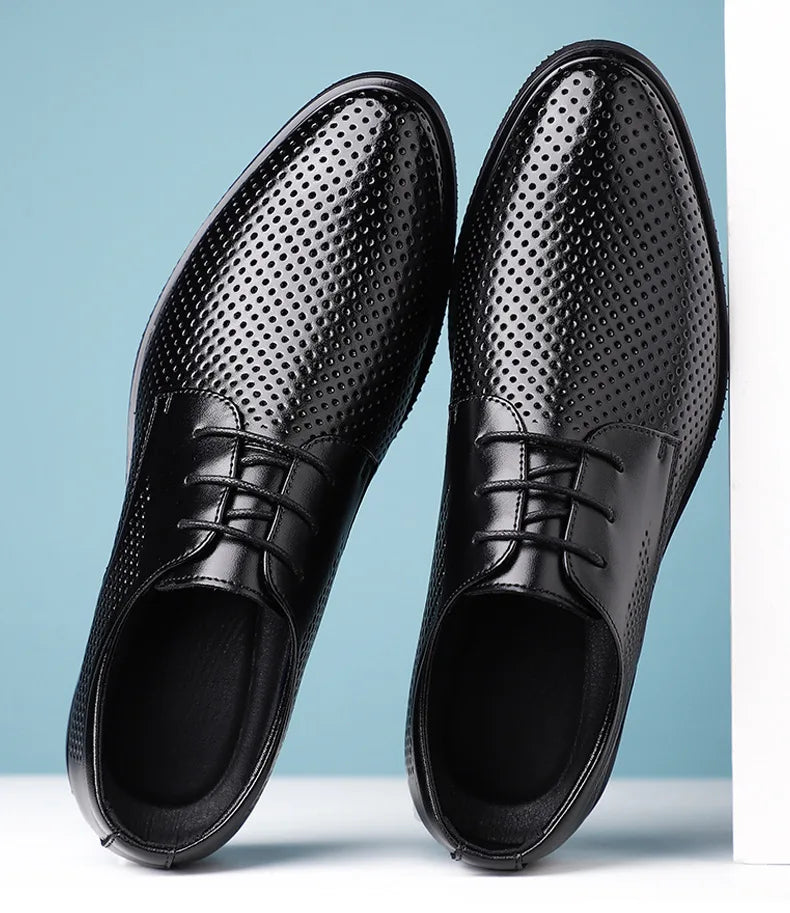 Summer Autumn Dress Shoes for Men Hallow Breathable Lace Designer Leather Shoes Male Fashion Business Casual Elegant Shoe Man