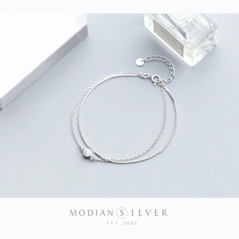 New Luminous Clear CZ Double Layer Bracelet for Women 925 Sterling Silver Minimalism Bracelet Fine Jewelry Accessories