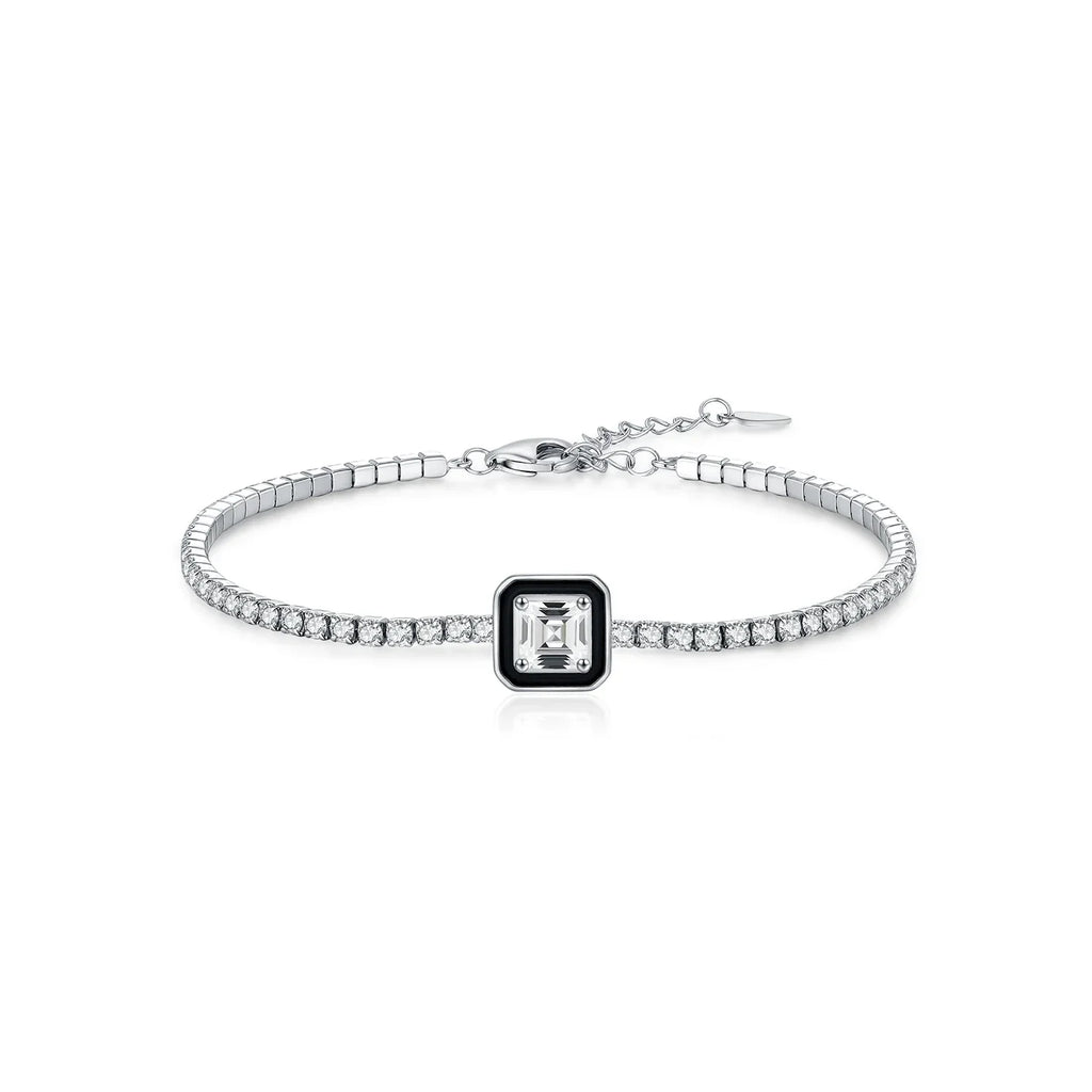 Black Enamel Bracelet 925 Sterling Silver Simple Square Zirconia Bracelet Fashion Tennis Bracelets For Women Fine Jewelry