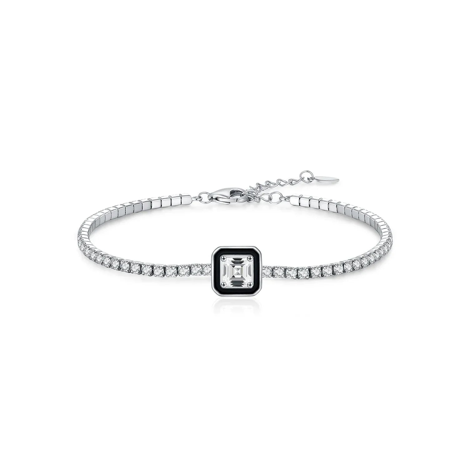 Black Enamel Bracelet 925 Sterling Silver Simple Square Zirconia Bracelet Fashion Tennis Bracelets For Women Fine Jewelry