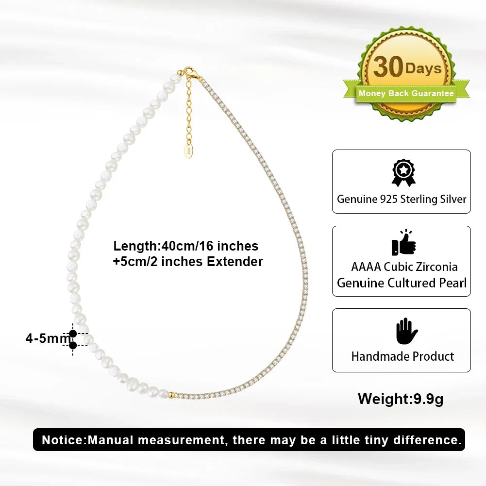 Handpicked 925 Sterling Silver Choker Necklace with 6-7mm Handmade Cultured Freashwater Pearl Chain for Women GPN25