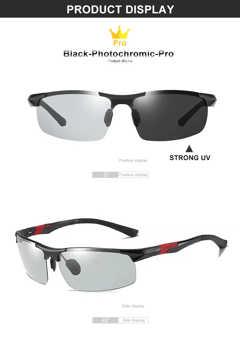 CLLOIO Aluminum Photochromic Sunglasses Men Polarized Day Night Driving Chameleon Glasses Anti-Glare Change Color Sun Glasses UV