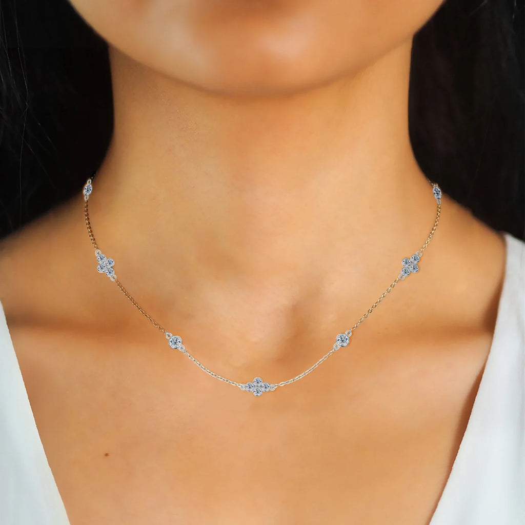 925 Sterling Silver Choker Necklaces 3mm Moissanite Clover Necklace for Women Neck Chain Female Jewelry Gift
