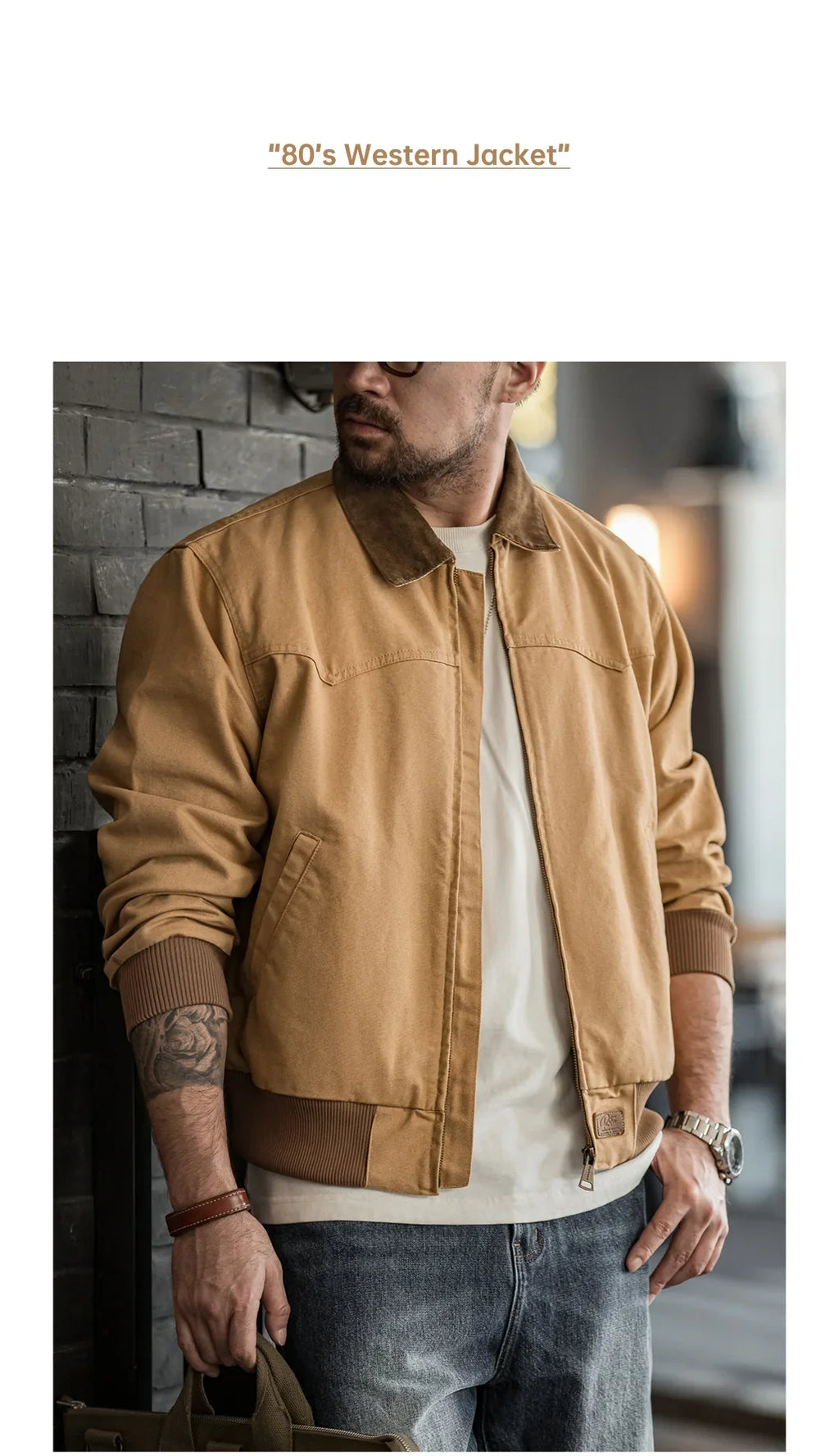 Retro Heavyweight Santafe Canvas Jackets Cotton Corduroy Lapel Ribbed Hem Cuffs Short Jacket for Men's Autumn Overcoat