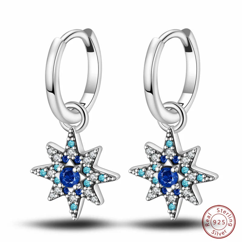 New in 925 Silver Romantic Feather Moon Stars Dream Catcher Earrings For Women Trending Fashion Jewelry Creative Birthday Gifts