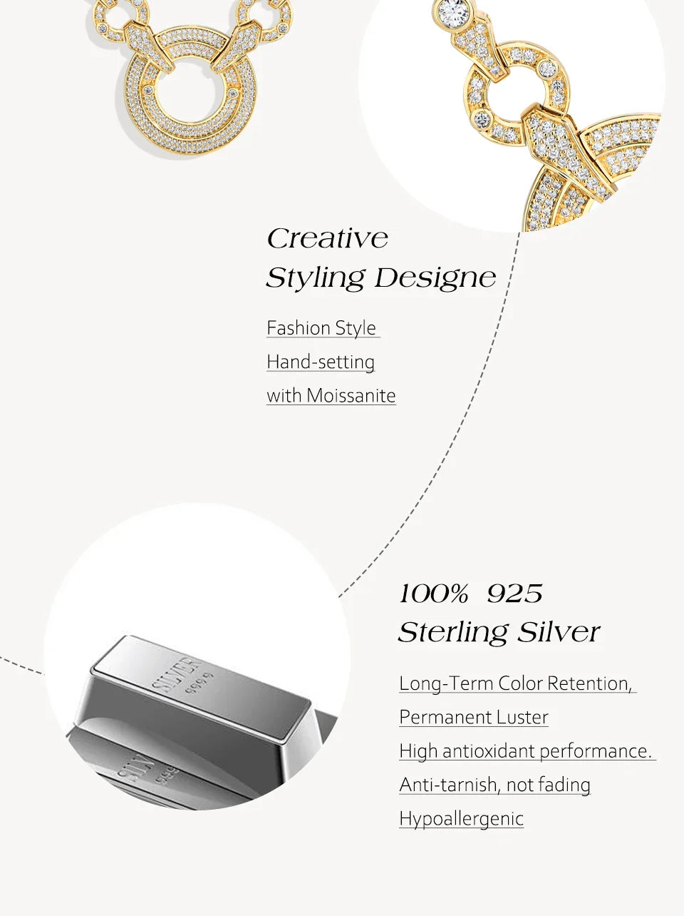 Big Round Luxury Moissanite Necklaces 925 Sterling Silver 18K Gold Luxury Pendant for Women Engagement Wedding Jewelry