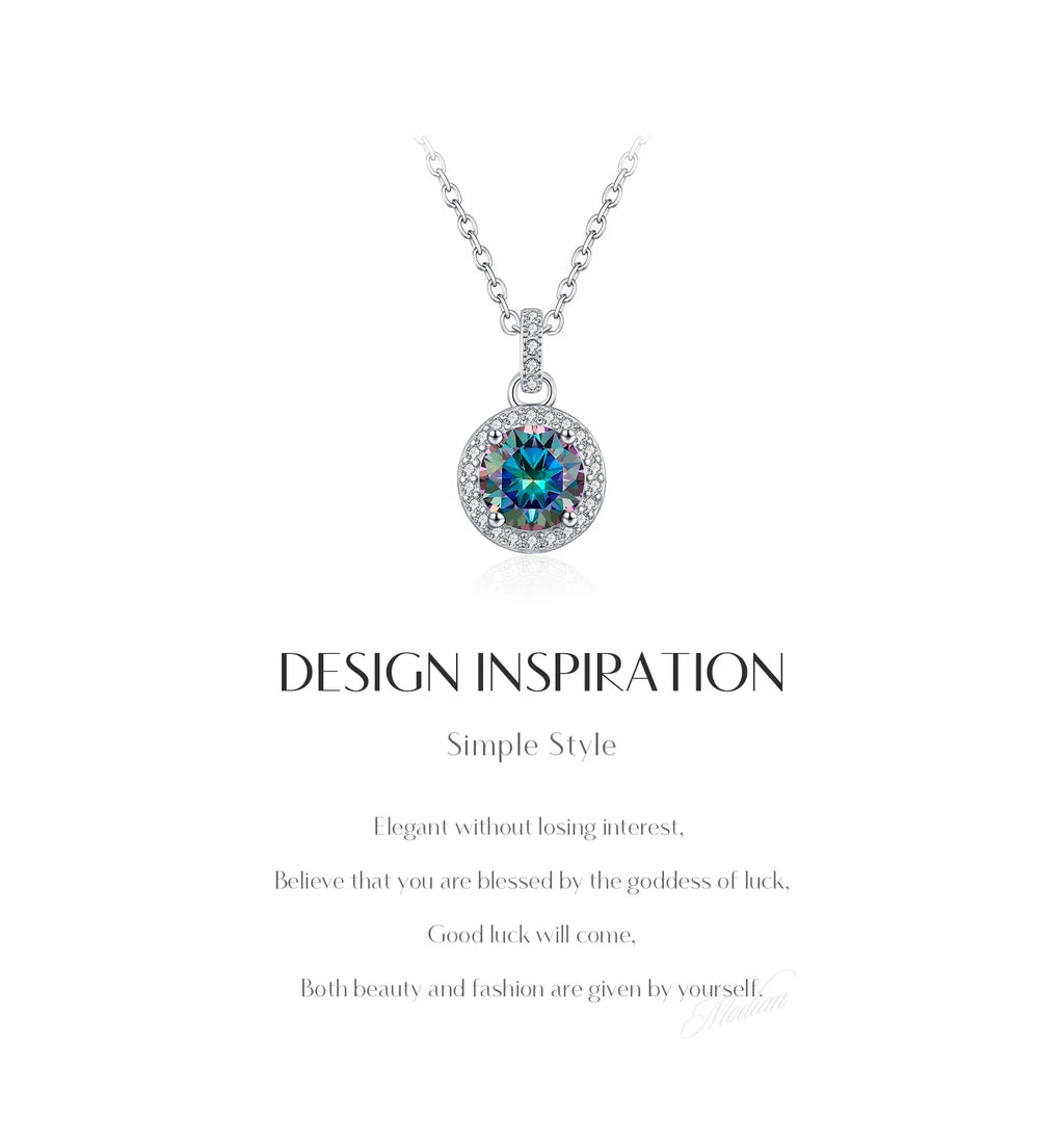 1CT Multicolor Round Moissanite Necklaces 925 Sterling Silver Luxury Classic Pendant Necklace For Women Fine Jewelry