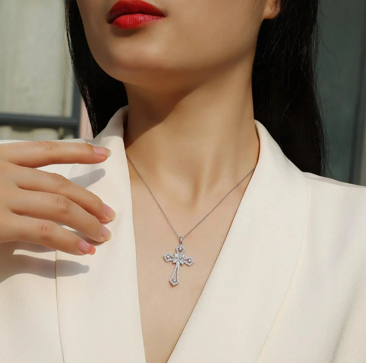 Moissanite Cross Pendant Necklace Original S925 Sterling Sliver Plated 18k White Gold Jesus Cross Necklace Jewelry For Men/Women