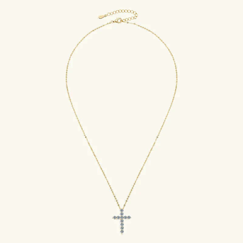 Certified Moissanite Cross Pendant Necklace Original S925 Sliver O-Chain Plated 14k Gold Necklaces for Women Fine Jewelry