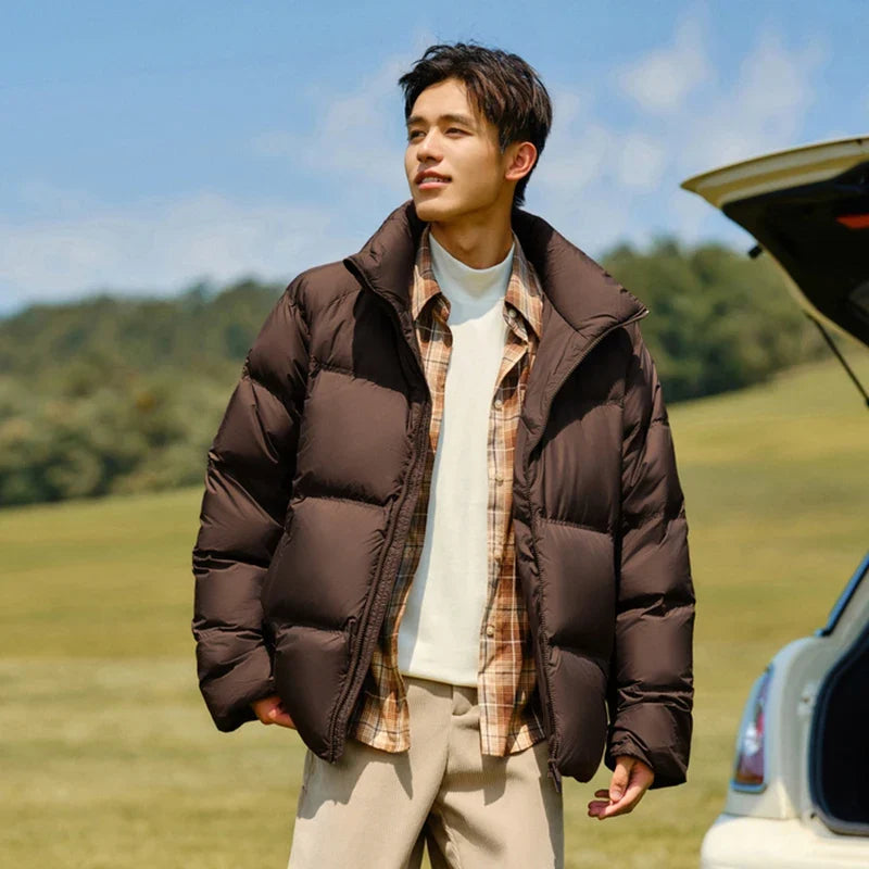 Down Jacket Men 2026 Winter New Thickened Short Coat Three-Proof Thermal Puffer Coat Couple Top Trendy Down Jacket
