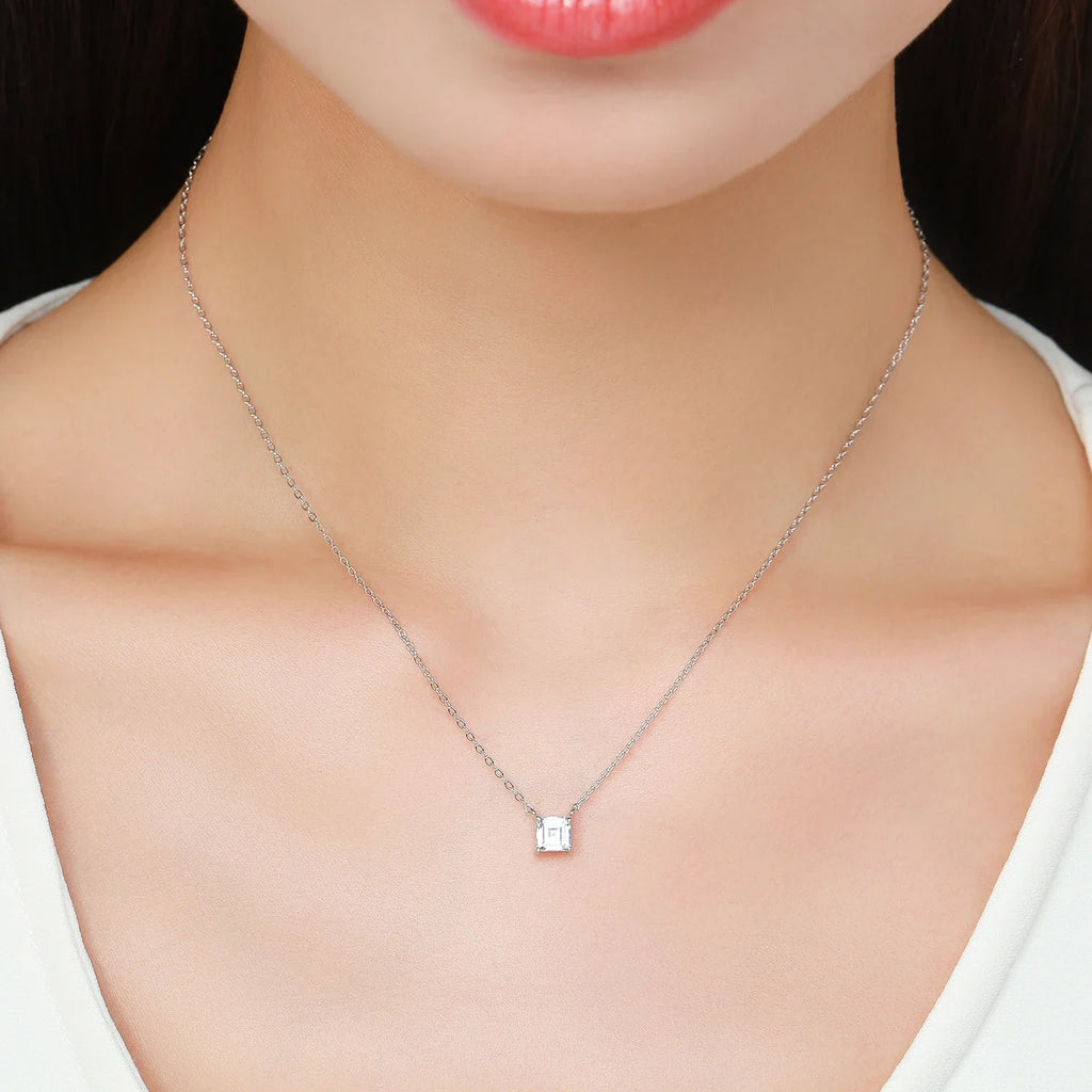Real 925 Sterling Silver Square Emerald cut Clear CZ Classic Necklace Pendant For Women Wedding Charm Fine Jewelry 2020