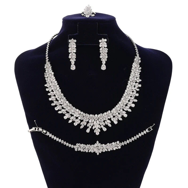Jewelry Sets Bridal Zirconia For Women Party Luxury Necklace Bracelet Earringa Rings Wedding BN8132 Birthday Gift