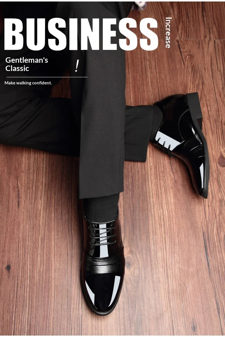 6cm/8cm Height Increasing Mens Formal Dress Shoes Cow Leather Elevator Shoes Business Office Oxfords Wedding Party Social Shoes