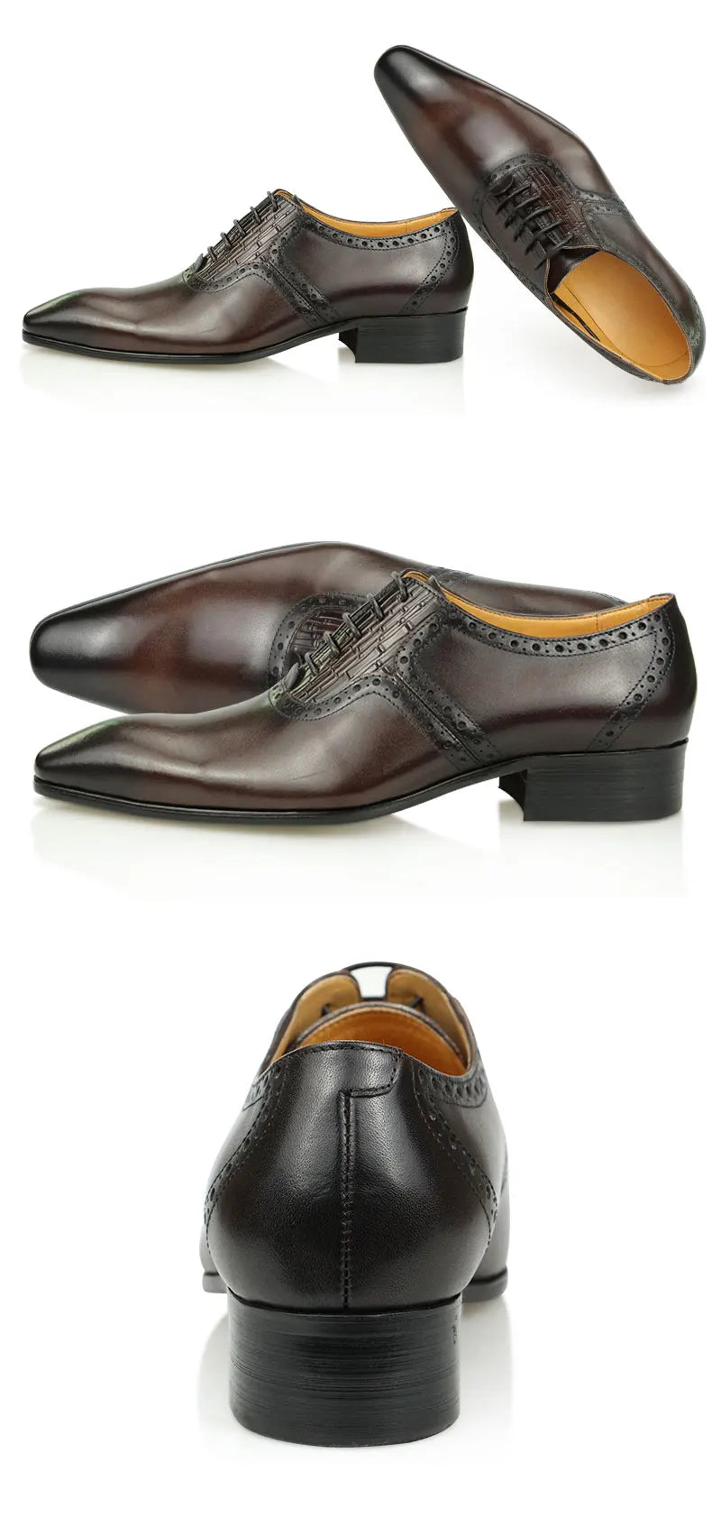 Mens Oxfords Shoes Business Lace-up Leather Office Brogue Pointed Formal Dress Wedding Party Shoe for Coffee Black Plus Size