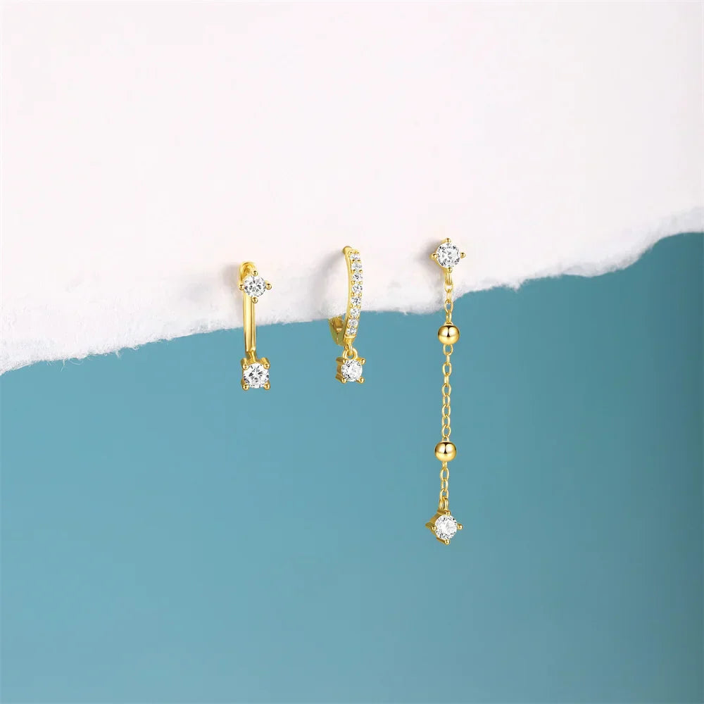 925 Sterling Silver WaterDrop/Flower/Pearl Earring Set For Women 18k Gold Plated 3 piece Earring Party Jewelry Gifts