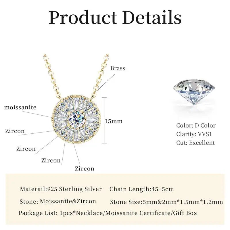 Certified 5mm Moissanite Diamond Necklace Niche Light Luxury Round Shape Pendant Necklace for Women ExquisiteBirthday Gift