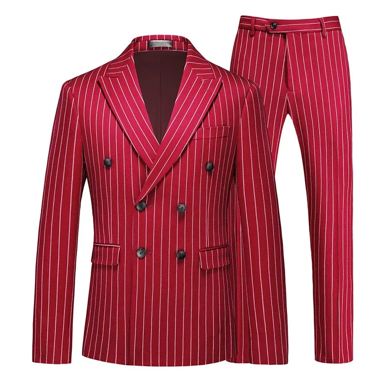 Fashion Men Double Breasted Striped Suit