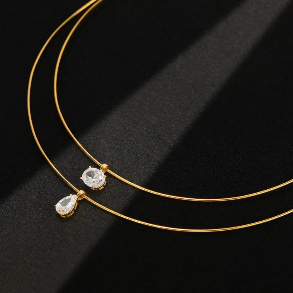 2/3Carat Oval Cut Moissanite Pendant Necklace Plated 18K Gold Lab Diamond 100% S925 Silver Choker for Women Jewelry Gifts