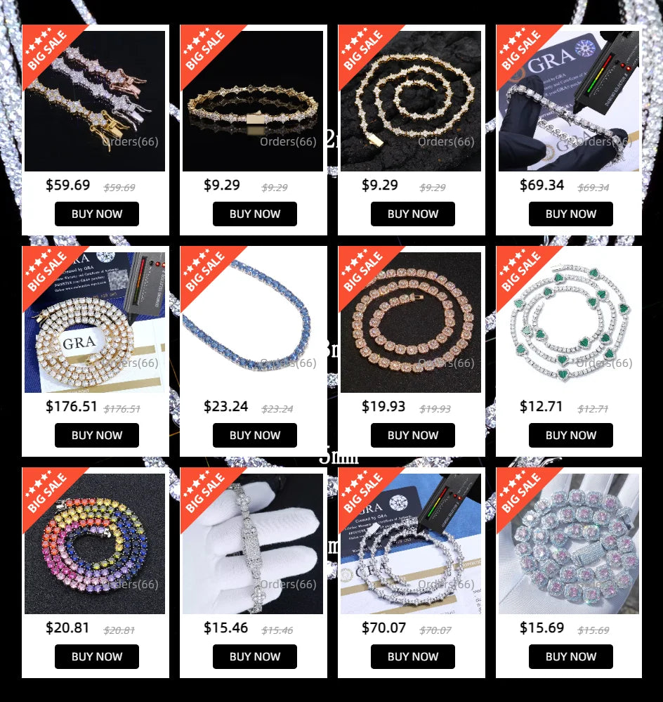 Hip Hop Jewelry Ice 5mm Wide Colorful Sparkling Tennis Necklace CZ Zircon Fashionable Tennis Necklace Suitable For Men And Women